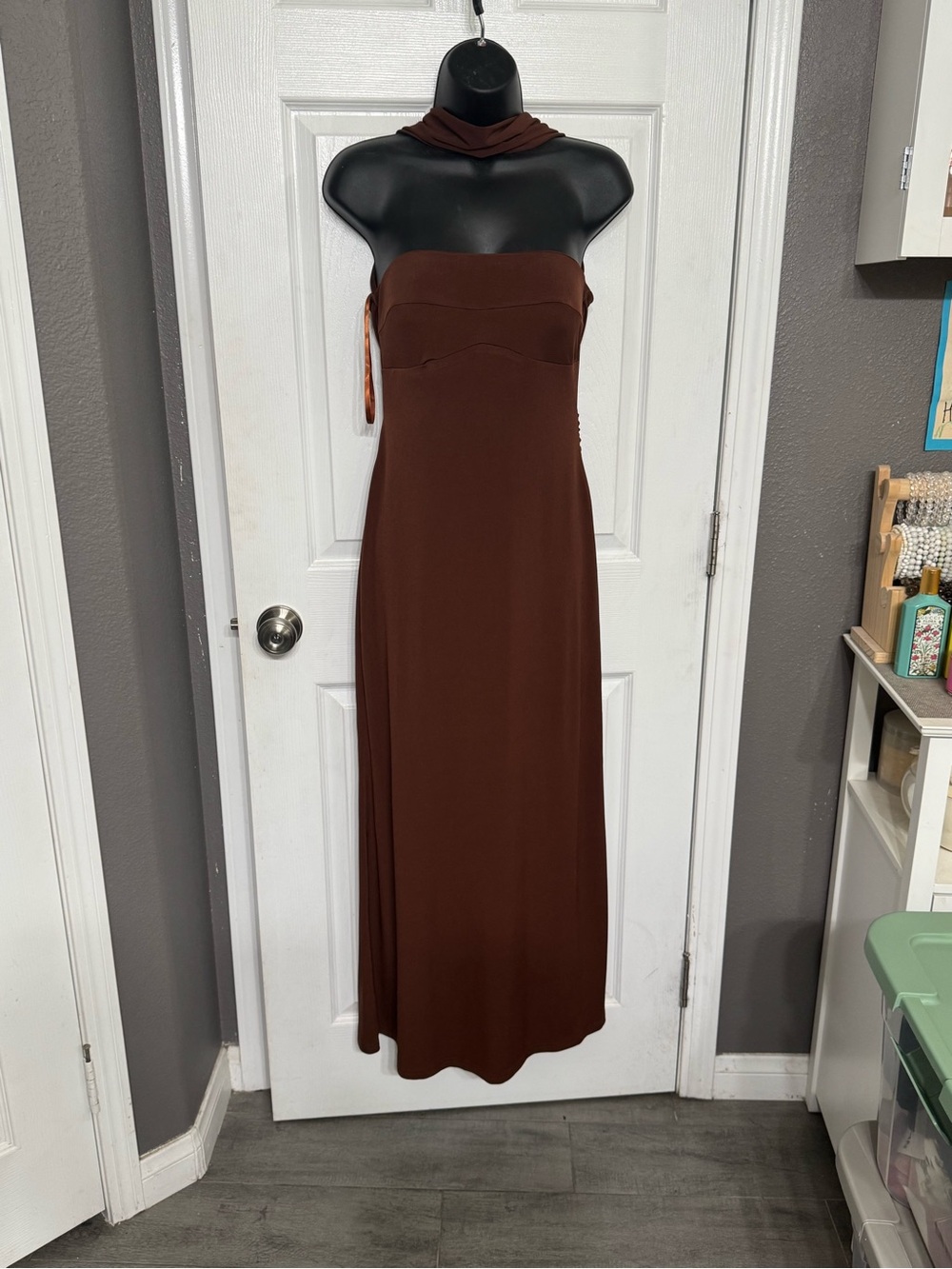 Strapless Midi Dress in Rich Brown S